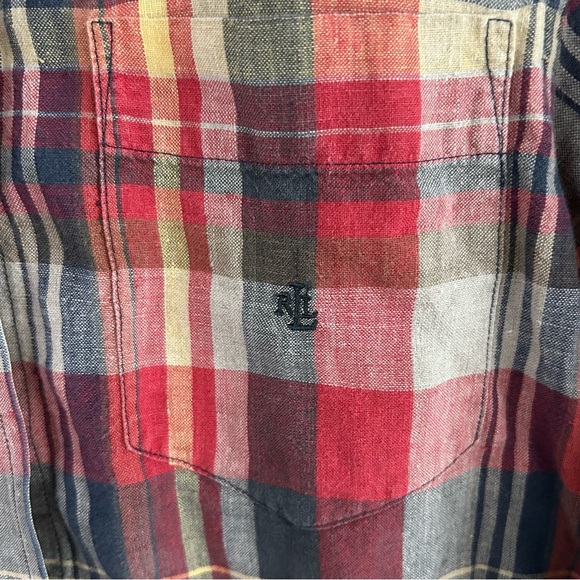 Ralph Lauren Women's Button Up Shirt Plaid 100% Linen S Petite Embroidered Logo - Picture 3 of 7